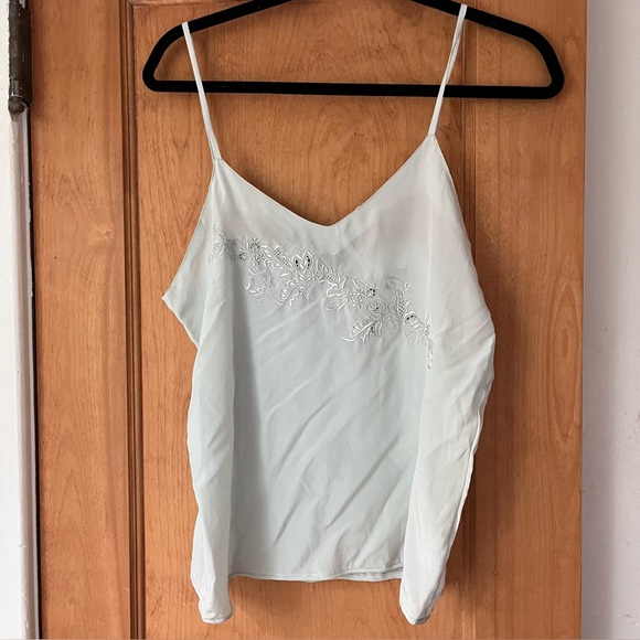 Tracy 100% silk camisole flowing leaves embroidery design in light seafoam - Picture 6 of 7